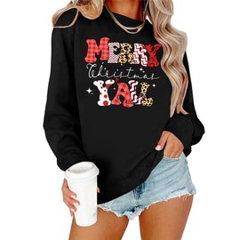 PICKID Christmas Sweatshirts for Women Funny Leopard Plaid Merry Christmas Yall Sweatshirt Casual Crewneck Pullover Tops