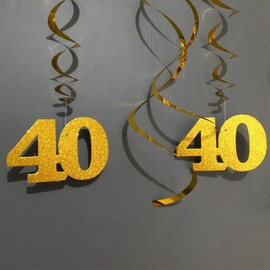 40th Birthday Decorations for Women, 24 pc Gold Glitter Ceiling Hanging Swirl for 40 Birthday Anniversary Shiny Decor (Gold)