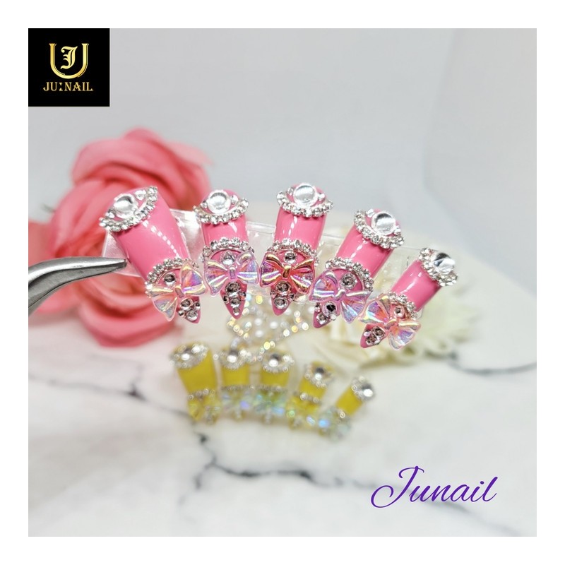 Ribbon dress handmade nail tips - Short Oval / 리본원피스