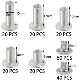 100 Sets Chicago Screws,Leather Rivets Sets with Five Sizes (Silver)