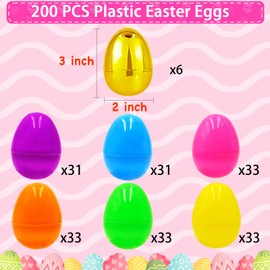[6 Golden Eggs] 200 PCS 3" Large Plastic Easter Eggs Fillable Easter Eggs Empty Colorful Plastic Eggs Bulks for Kids Boys Girls Easter Basket Stuffers Hunt Easter Party Favor