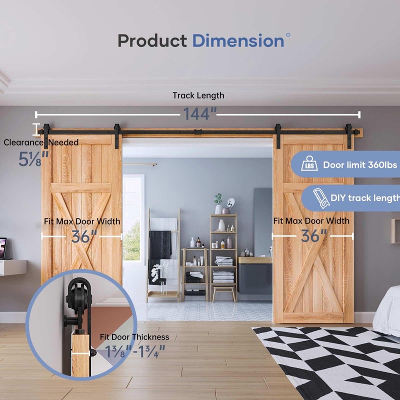 EaseLife 12 FT Double Door Sliding Barn Door Hardware Track