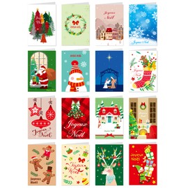 DPKOW Joyeux Noël Carte with Enveloppe, 16 Different Noël Carte de Voeux with Autocollants