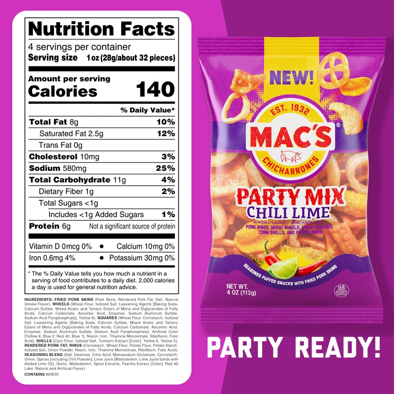 Mac's Chili Lime Pork Skins Party Mix - Chili Lime