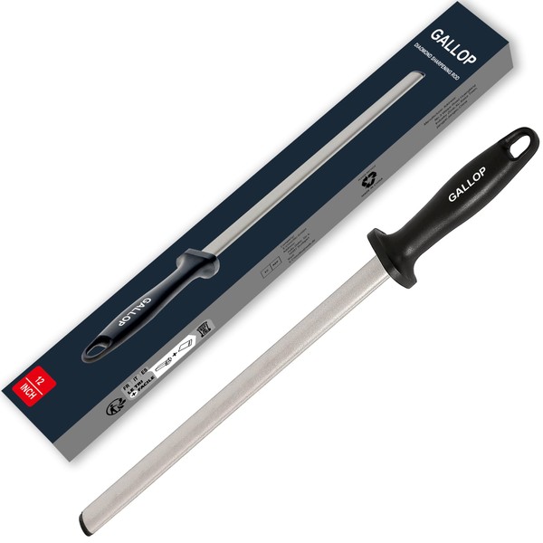 12 Inch Diamond Honing Steel,Knife Sharpener Rod,For Sharpening Kitchen Knife,