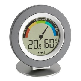 TFA Dostmann Cosy Thermo-Hygrometer digital, 30.5019.10, Höchst-und Tiefstwerte, Raumklimakontrolle, farbigen Komfortzonen, grau,L 104 x B 20 (77) x H 104 (114) mm