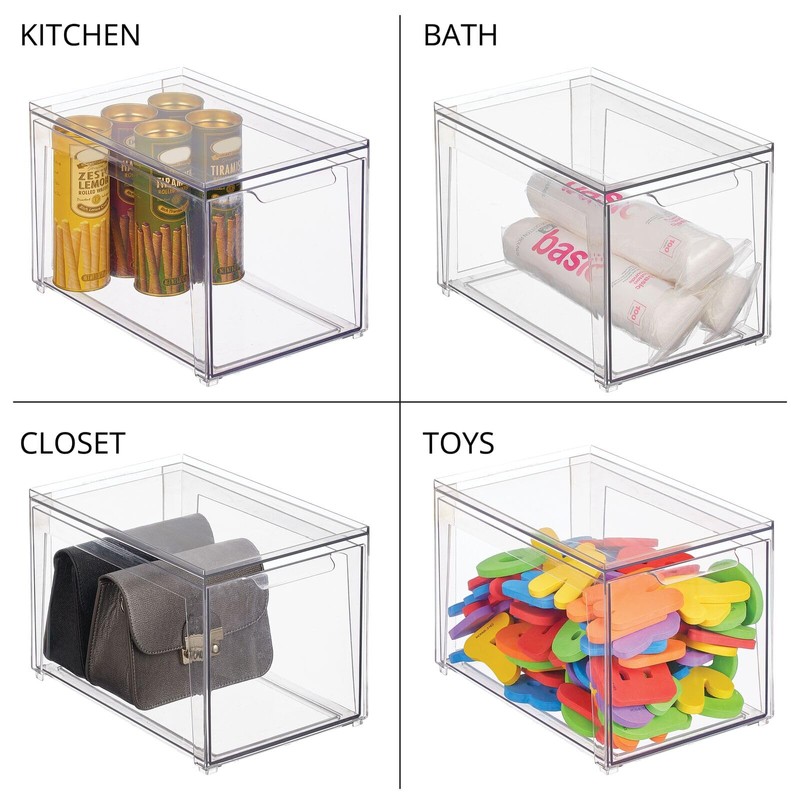 mDesign Plastic Stackable Bathroom Storage with Pull Out Bin Organizer
