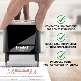 Trodat Printy 4911 Self-Inking Stamp with RECU Message and Box for Date - Red Pad - Produced from up to 65% Recycled Plastic