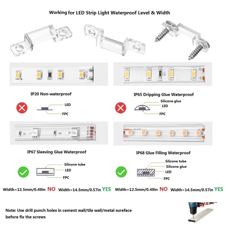 MMSD 100 Pack LED Strip Light mounting Brackets led Clips