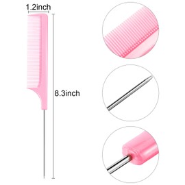 16 Pieces Metal Rat Tail Combs Foiling Comb Pintail Hair Combs Salon Fiber Back Combs for Women Girls Hair Styling at Home (Black and Pink)