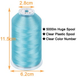 New brothread - 2 Huge Spools 5000M Each Polyester Embroidery Machine Thread 40WT for Commercial and Domestic Machines - Light Blue