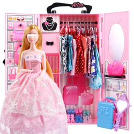 UCanaan Doll Closet Wardrobe for 11.5 Inch Girl Doll Clothes and Accessories Storage Items Including Dolls, Wardrobe many other accessories (Refer Picture Shows)Best Gitfs for girls Christmas Birthday