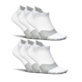 Feetures Elite Ultra Light Cushion Ankle Socks - Sport Sock with Targeted Compression - New White, S (6 Pair)