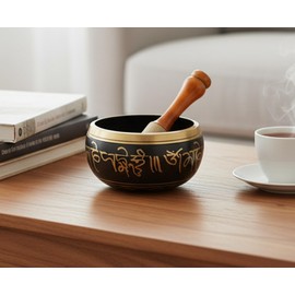 eSplanade - 6 inches - Singing Bowl Tibetan Buddhist Prayer Instrument With Striker Stick | OM Bell | OM Bowl | Meditation Bowl | Music Therapy (black)