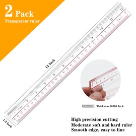 Adisalyd Ruler 12 inch, Clear Plastic 12 inch Ruler, Apply to Rulers for Kids and Office Use Measuring Tools, Transparent Metric Straight with Inches and Centimeters, Ruler Set Pack of 2