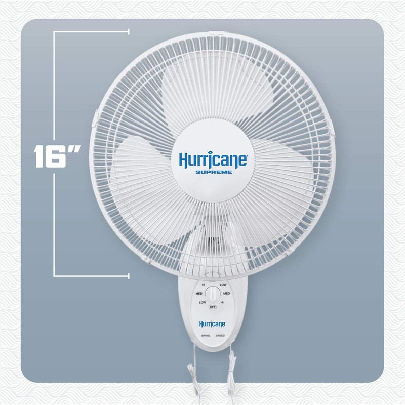 Hurricane Supreme Oscillating Wall Mount Fan w/ 3 Quiet Speeds,