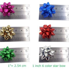 120pcs Mini Gift Bow, 1" Inch Metallic Star Bow Small Tiny Stick On Bows for Present Holiday Christmas Birthday Party Decoration Wrapping 6Color