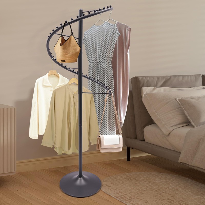 WUSILILU Commercial Spiral Rotating Clothing Rack, Portable Categorized Heavy Duty
