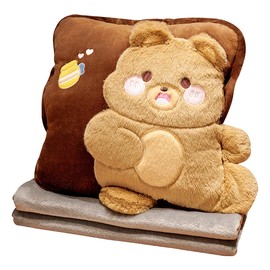 Travel Blanket and Pillow Set Multifunctional Plush Cute Animal Hand Warmer Blanket Pillow for Office Dorm Home Bear