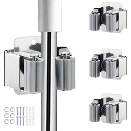 6PCS Broom and Mop Holder, Heavy Duty Garden Tool Organizer Rack Rake and Shovel Handle, Stainless Steel Mop Hanger. Screws for Wall Mounted. Matte Black - Color: Silver, Size: 3