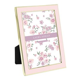 Laura Ashley - Marco de fotos esmaltado rosa de 5 x 7 pulgadas, borde de metal dorado con caballete, para encimera, encimera, exhibición de mesa, estantería, computadora, decoración de pared, galería de fotos