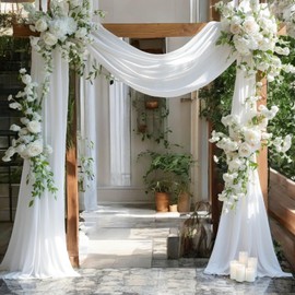 MDS Pack of 2 Panels (30" Width x 40ft Long) Wedding Arch Draping Fabric Sheer Chiffon Arbor Canopy Drapery for Wedding Ceremony Reception Decoration Party Ceiling Backdrop Curtain Swag - White