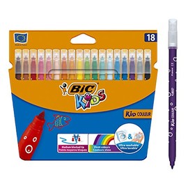 BIC Kids Kid Couleur Felt Tip Colouring Pens - Cardboard Wallet of 24 Ultra-Washable Pens - Assorted Colours - Medium Point