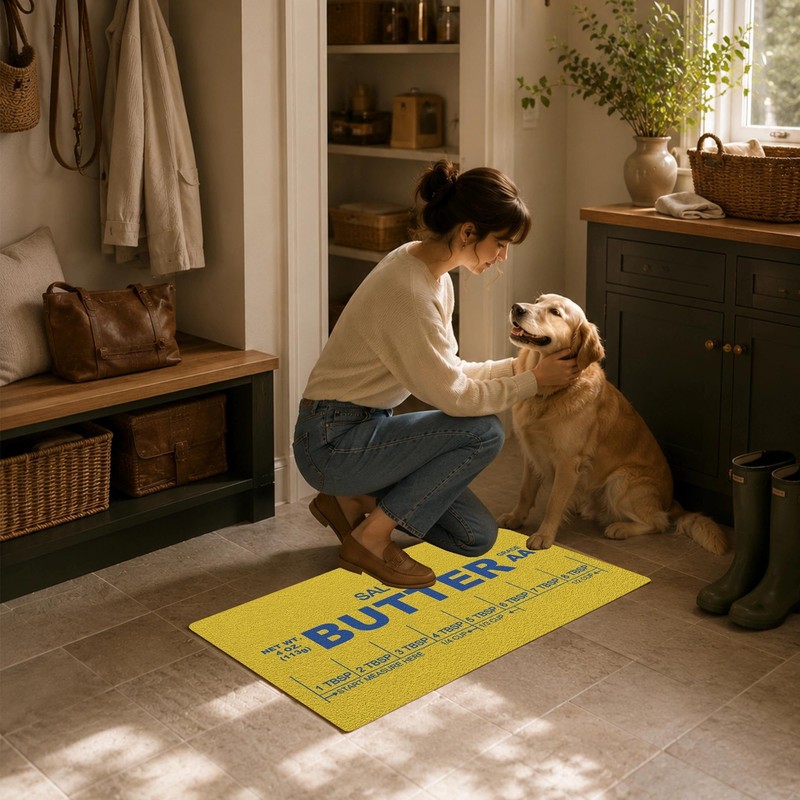 Funny Butter Kitchen Mat, Retro Baking Theme Door Mat for