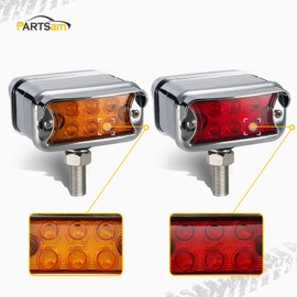 Partsam - 2 luces LED de doble cara ámbar/rojo, 12 intermitentes con visera horizontal, luces rectangulares de pedestal cromadas de repuesto para camiones Peterbilt/Kenworth/Freightliner