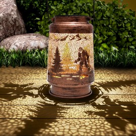 7.48" Bigfoot Solar Lantern Outdoor Hanging Solar Light - IP65 Waterproof LED Decorative Lantern for Patio, Pathway, or Tabletop. Perfect Mother’s Day Sasquatch Gift for Women, Unique Metal Decor