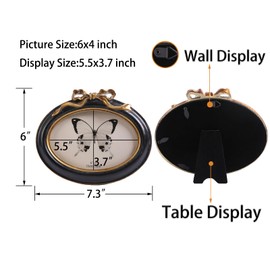 SIKOO Vintage Frames 4x6 Oval Frame Antique Picture Frame Tabletop and Wall Mount Bow Frame, Antique Wall Decor,Black and Gold