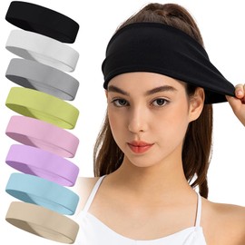 Wide Hair Band Women, Pack of 8 Sports Headbands, Men, Multicoloured Headbands, Elastic, Soft Cloth Headband, Sweat Hair Bands, Sports Headband, Non-Slip for Yoga, Running, Exercise, 19.5 x 5 cm