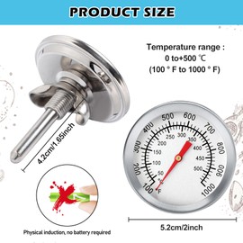 Thermometer Grill, 2 Pieces Grill Thermometer Analogue, Grill Lid Thermometer, Grill Temperature Meter, Pizza Oven Thermometer, Accurate Grill Thermometer for Cooking Room Temperature Measurement