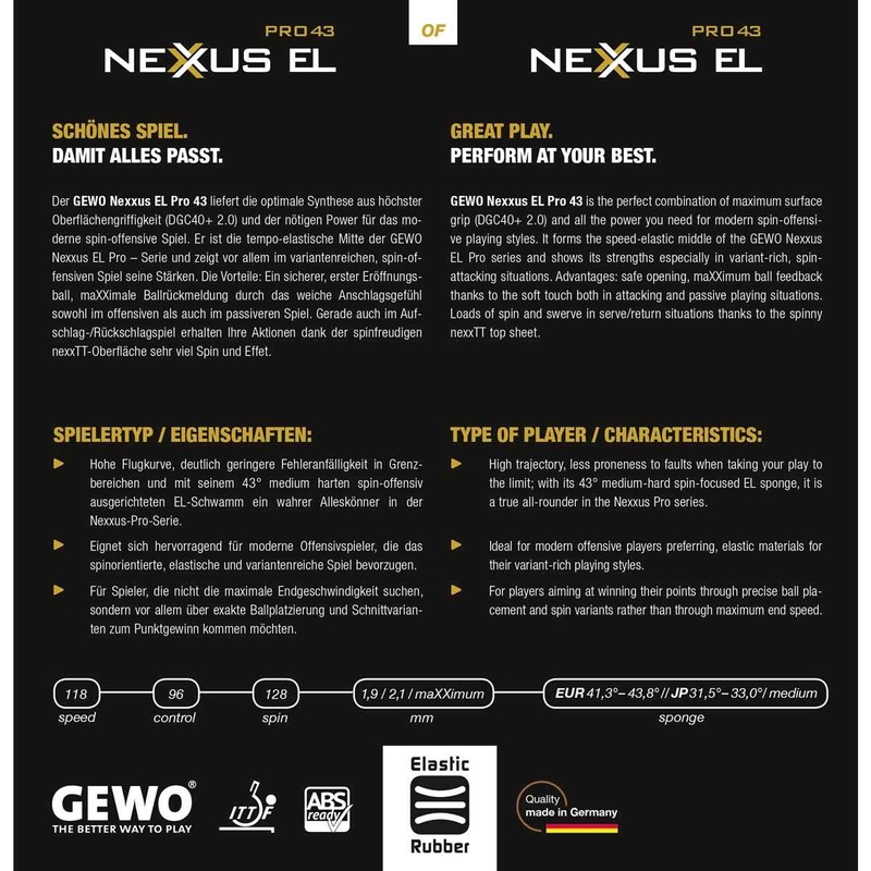 GEWO Nexxus Pro 43 EL - Offensive Table Tennis Rubber,