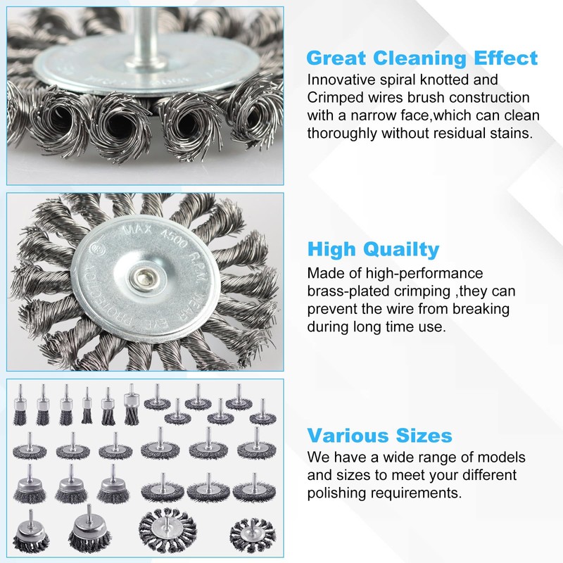 Rocaris 28 Pack Wire Wheel Brush, Carbon Steel & Twist