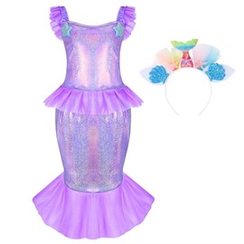 Chillife Chillife Princess Dress Up for Girls, Mermaid Princess Costume with Headbands Crown Role Play Toddler Costume Toys Christmas Birthday Gift for Girls Age 3 4 5 6 Years