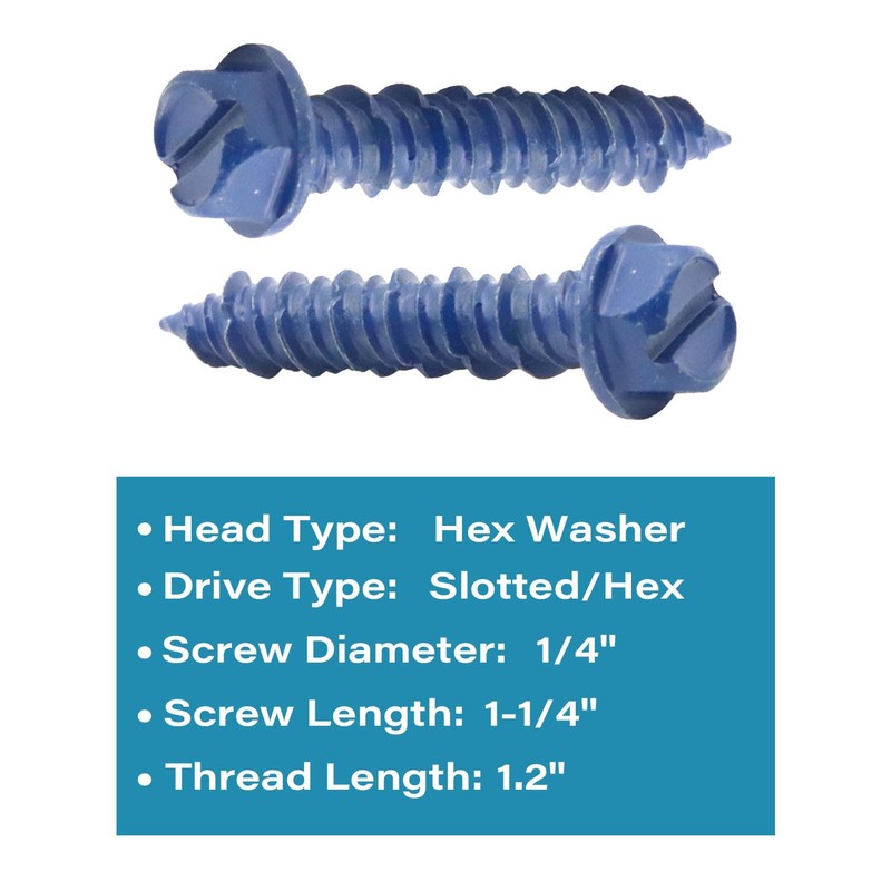 IMScrews 1/4" x 1-1/4" Masonry Anchor Screws, Short Hex Slotted