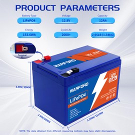 Warford 12V 12Ah LiFePO4 Lithium Battery, 2000+ Cycles, Built-in BMS, Deep Cycle Rechargeable Battery Perfect for Fish Finder Ride on Toys UPS Power Wheels Ham Radio Alarm System