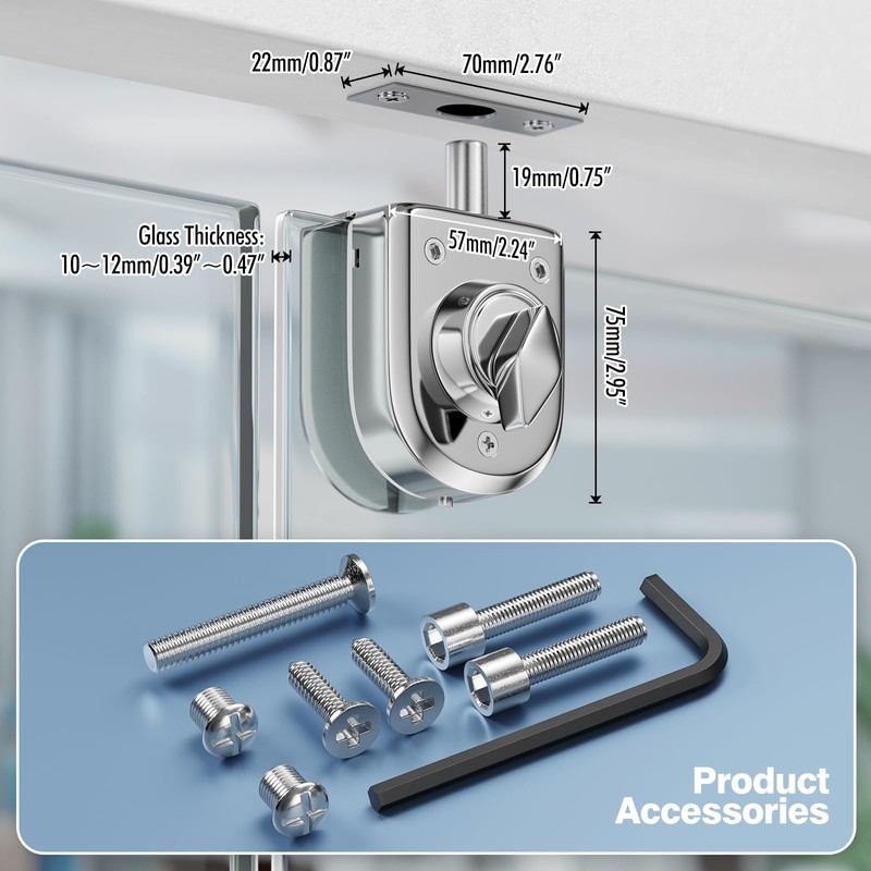 Ranbo Frameless Pull Push Door Floor/Top Bolt Lock, No-Drill, 304