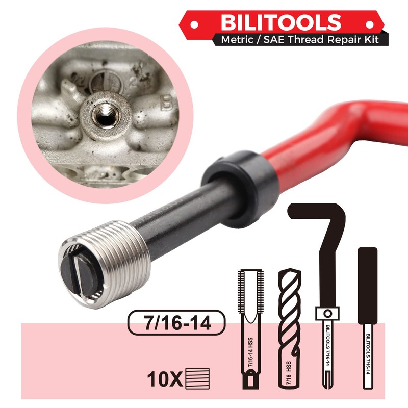 BILITOOLS 7/16-14 inch Thread Repair Kit, HSS Drill Helicoil Repair