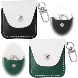 Joez Wonderful 2 Pcs Ring Holder Keychain, Leather Mini Pouch, Portable Travel Case, Jewelry Pouch for Gym, Guitar Pick, Necklace, Wedding (Black, Green)