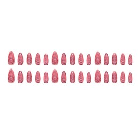 Pink Press on nails Heart Line Glue on Nails Medium Almond Fake Nails Ombre False Nails with Design Glossy Artificial Acrylic Full Cover Stick on Nails for Women Manicure 30Pcs