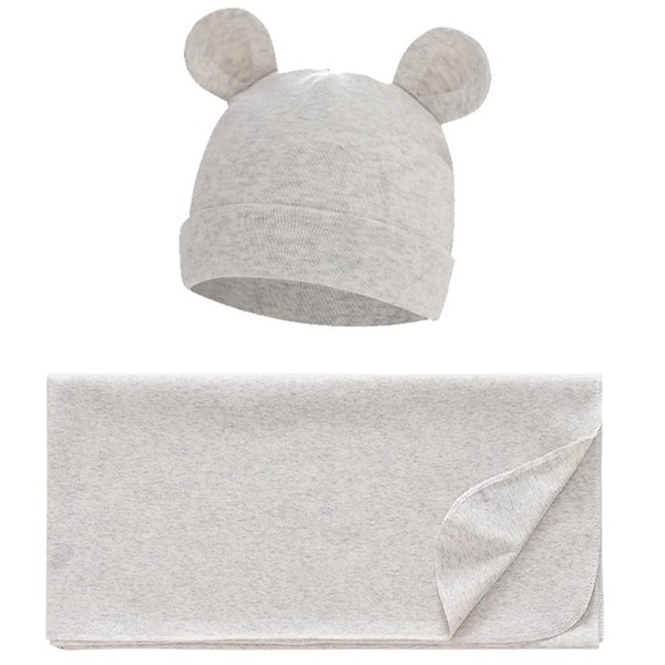 Exemaba Unisex Baby Swaddle Blanket with Hat Set Newborn Swaddle