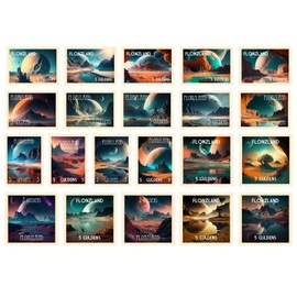 Post Stamps Stickers Set ~ Exquisite Alien Landscape Stamp Collection Featuring Otherworldly Terrains and Stunning Extraterrestrial Vistas ~ FLONZ Vintage Decals for Craft