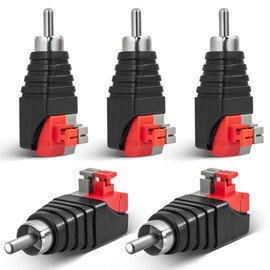 NuIth Speaker Wire Cable to Audio Male RCA Connector Adapter Jack Plug, RCA Male to Spring Press Type Terminal Audio Converter, Solderless Converter Radio/Video Speaker Wire Adapter (5 Pack)