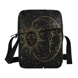 Messenger Bag Crossbody Shoulder Bag Canvas Shoulder Bag Golden Sun Moon Stars Boho for Men Women Outdoor Travel Business