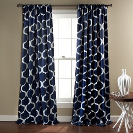 Lush Decor Geo Trellis Curtains Room Darkening Window Panel Drapes Set for Living, Dining, Bedroom (Pair), 84 in x 52 in, Navy