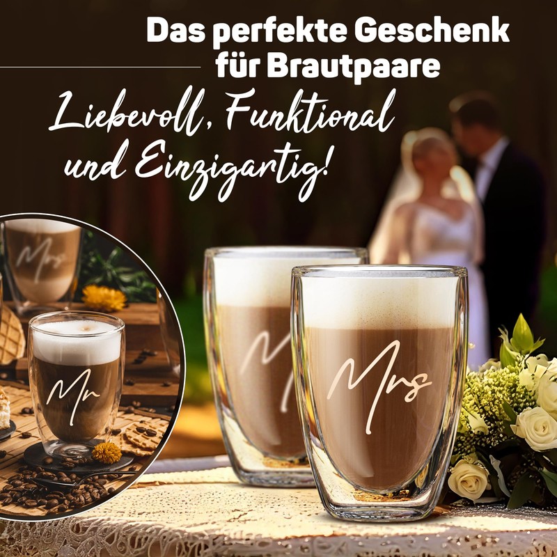 ElbFuchs Double-Walled Latte Macchiato Glasses Mr & Mrs 2 x