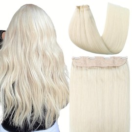 VINBAO Blond Human Hair Wire Hair Extensions #60 Platinum Blonde Human Hair Extensions Invisible Line Fish Line With Transparent Line 70g 14Inch Straight Silk Hair Extensions (wire#60-14inch)