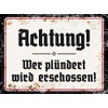 Tin Sign 18 x 12 cm Achtung ! Nostalgic Vintage